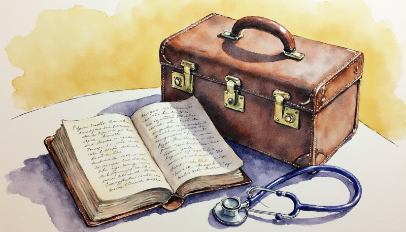 Buchinger Fasten: Arztkoffer und Notizbuch