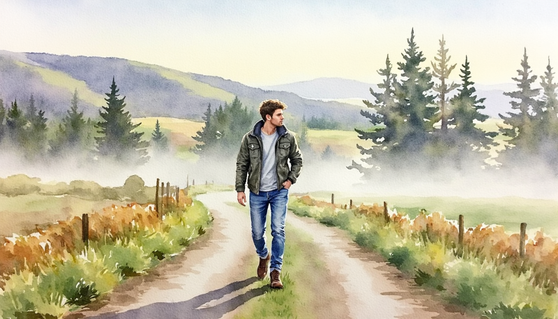 Mann auf einem Feldweg
