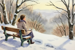 frau auf bank im winter